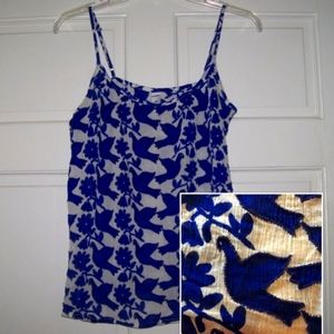 Embroidered Spaghetti Strap blue white birds and flowers